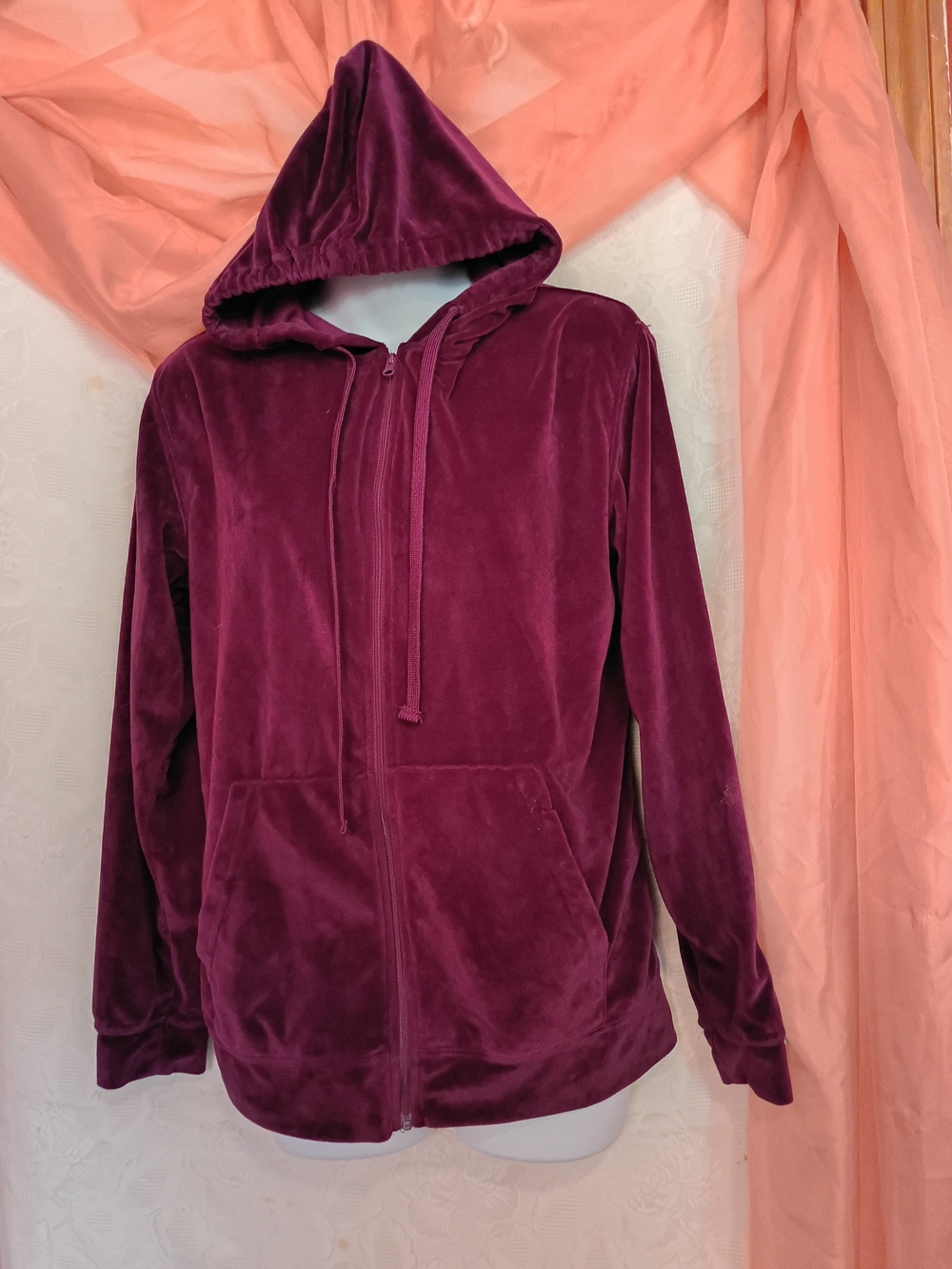 Vintage Danskin Ladies Plush Zip Hoodie Jacket in Plum Sz Small